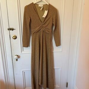 ba&sh Shimmering Gold Long Sleeve Dress